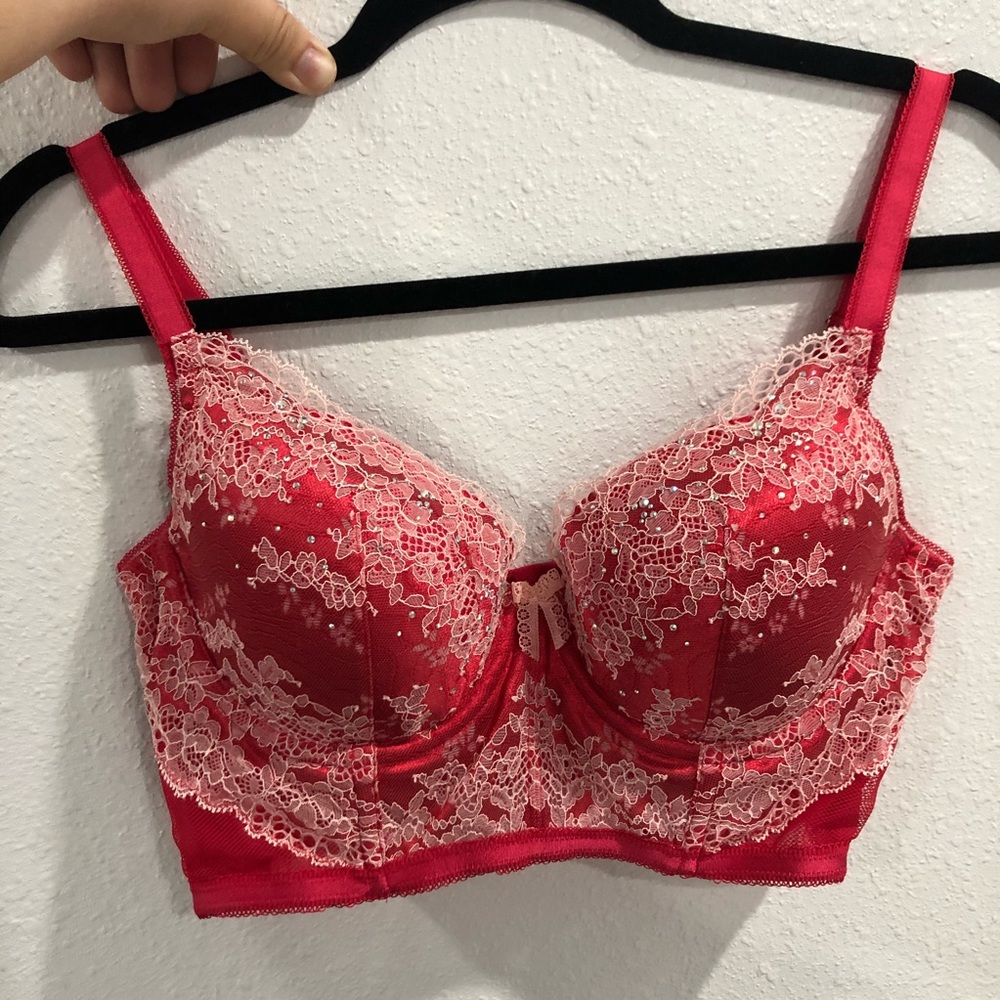 VS Red Lace & Rhinestone Bustier - 36C